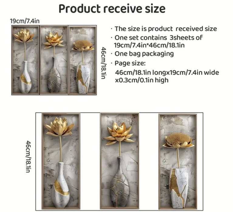 Tablouri Autocolant de Perete 3D - 3 Bucăţi Dec