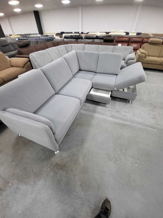 ПРОМОЦИЯ! Светло сив ъглов диван от плат с ракла и чекмеджe "LIRIO-S"