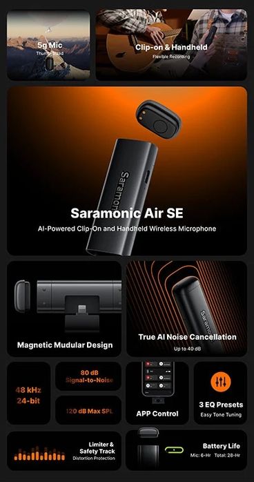 Saramonic Air SE беспроводной микрофон 2 петлички, шумоподавление ORG