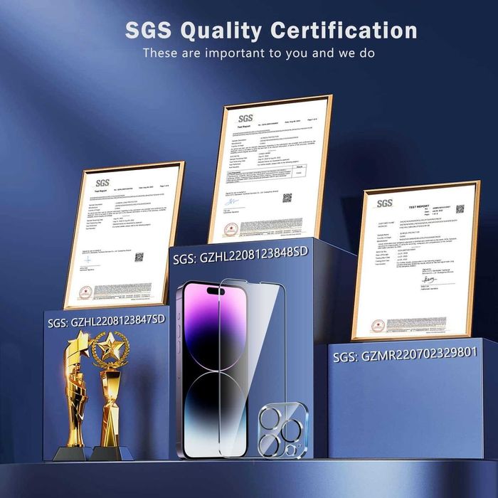 QHOHQ 3 стъклен протектор + 3 защита за камера iPhone 14 Pro Max 6.7"