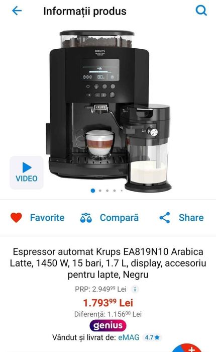 Espressor automat Krups + cappuccino