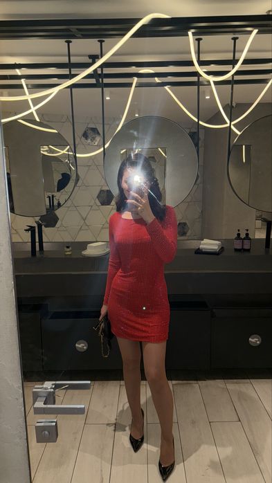 Платье секси красное блестящая