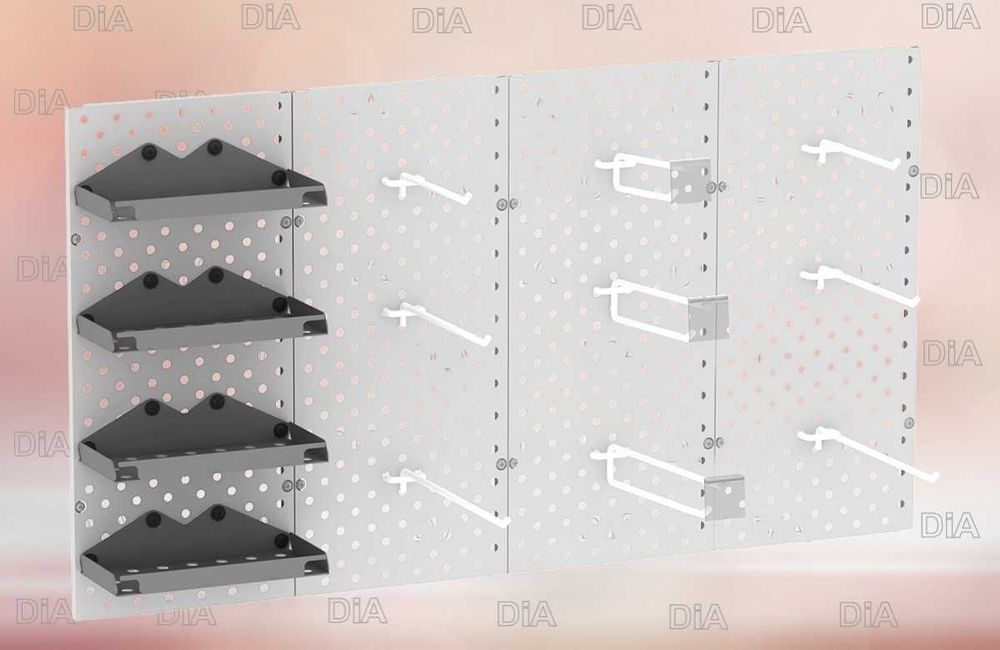 Teshilgan panel, перфопанель, do'konda ilgaklar uchun panel