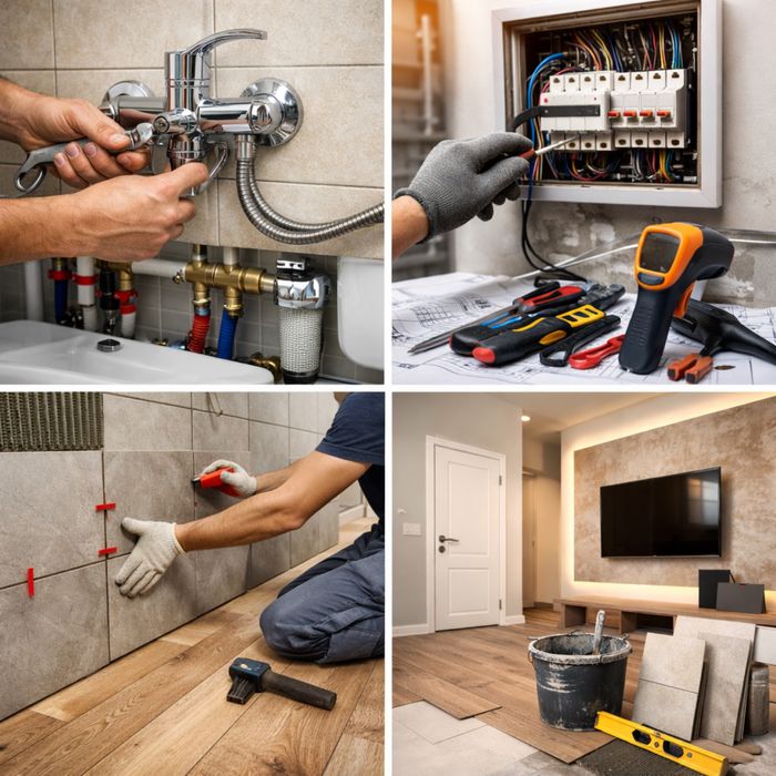 Ремонт Кв сантехника, электрика, плитка, ламинат, ГКЛ, двери, ТВ зоны!