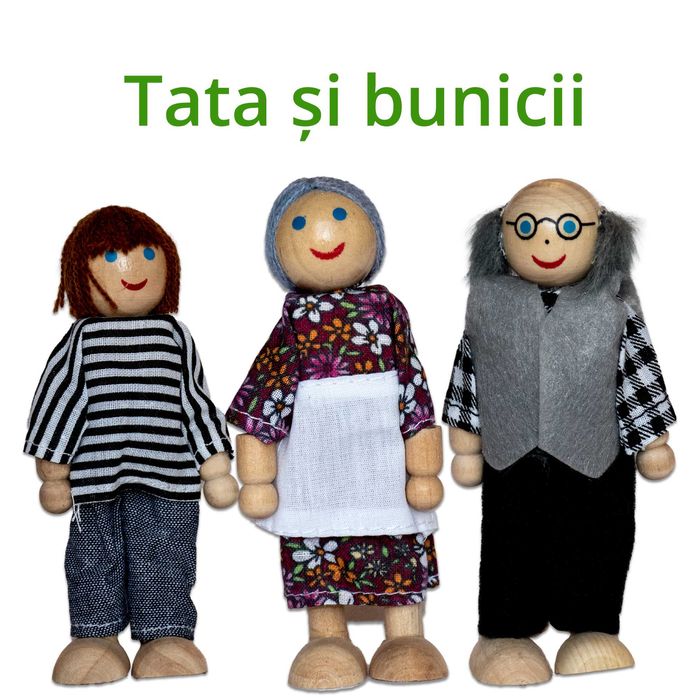 Casuta de papusi cu mobilier din lemn 6 papusi incluse