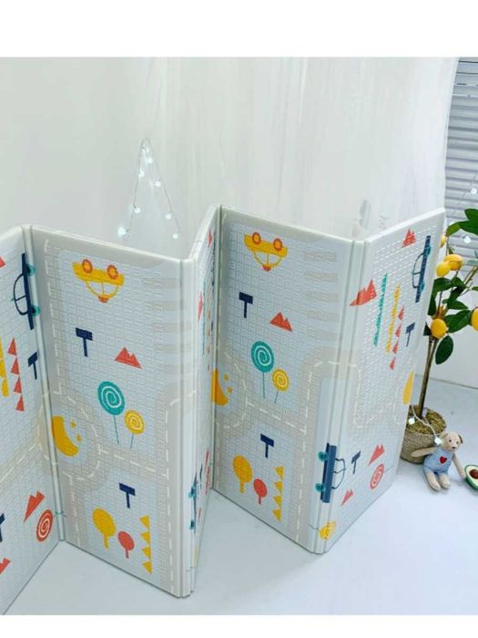 Двулицев детски килим за игра и пълзене, 200х180см, Сгъваем