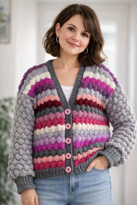 Cardigan tricotat manual, mărimea S