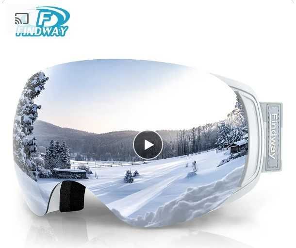 Ochelari de schi magnetici FINDWAY, protecție 100% UV400, alb-oglinda