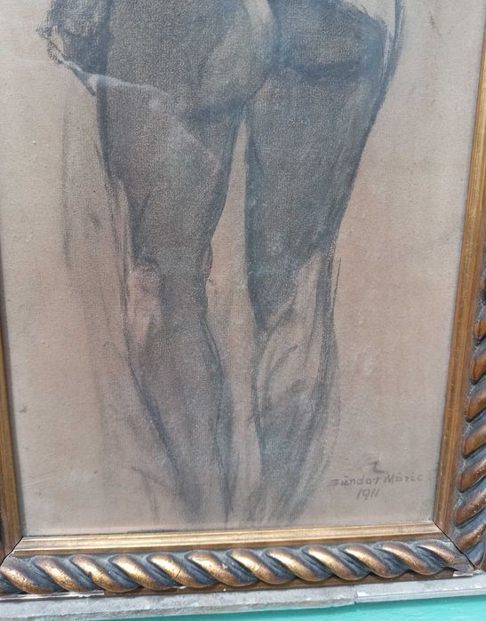 Tablou vechi - nud cu spatele - semnat Sandor Moric 1911