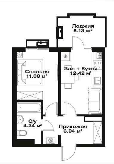 2 комнатная 38 м²  ЖК Assalom Bog’lar С Кадастром у Ботанического Сада