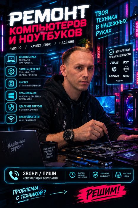 Ремонт компьютеров , выезд на дом/офис