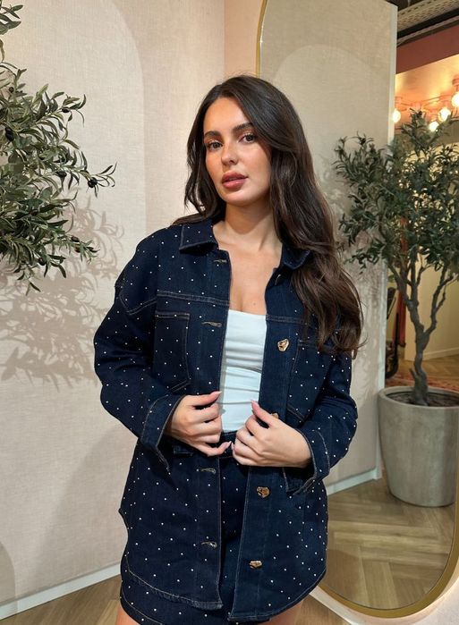 Дънкова риза яке с метални детайли