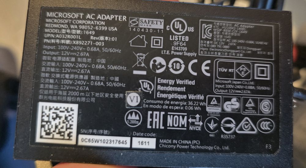 Adaptor Microsoft Xbox One S Kinect Windows Eu Pc/Xbox One S