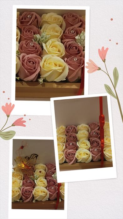 Aranjamente și mărțișoare disponibile din trandafiri de săpun.