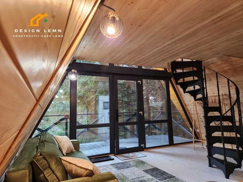 Casa lemn, tip A frame, pret producator, Andrei - 58,38mp + terasa