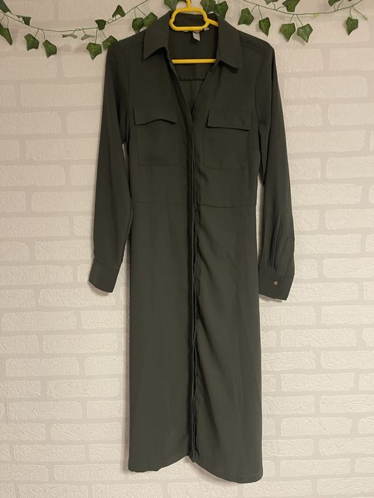Rochie H&M kaki lungă, cu curea, XS / S