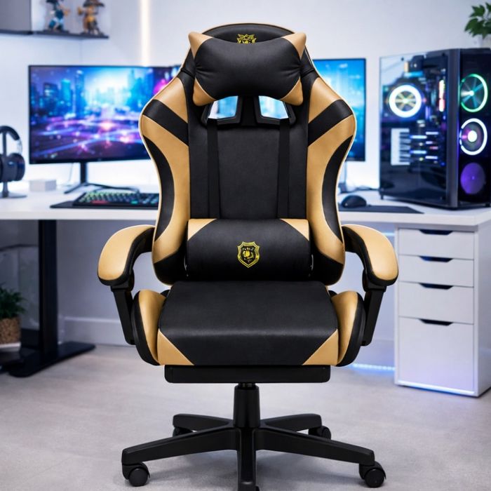 Геймърски стол с масажна функция и лумбална възглавница