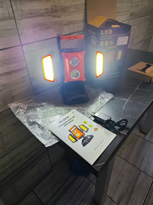 SYLSTAR Proiector LED reîncărcabil 40W 4000LM cu clemă, pliabil și rotativ la 360° cu 5 moduri