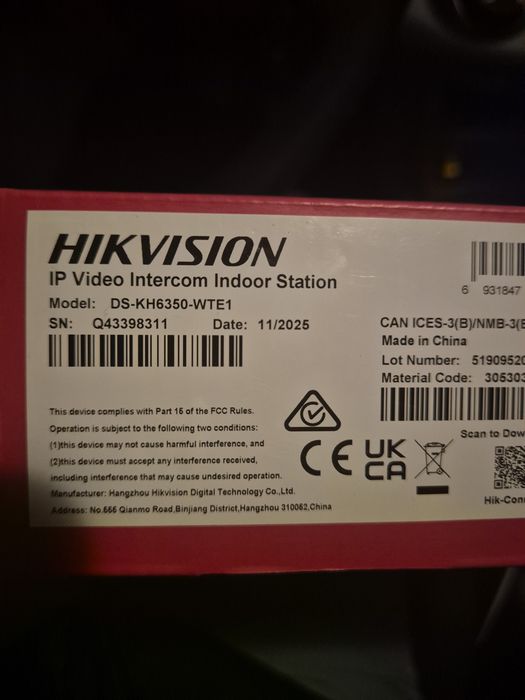 Домофон Hikvision DS-KH6350-WTE1