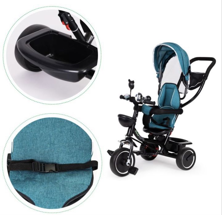 Детска триколка с въртяща се седалка и сенник, синьо и зелено, ECOTOYS