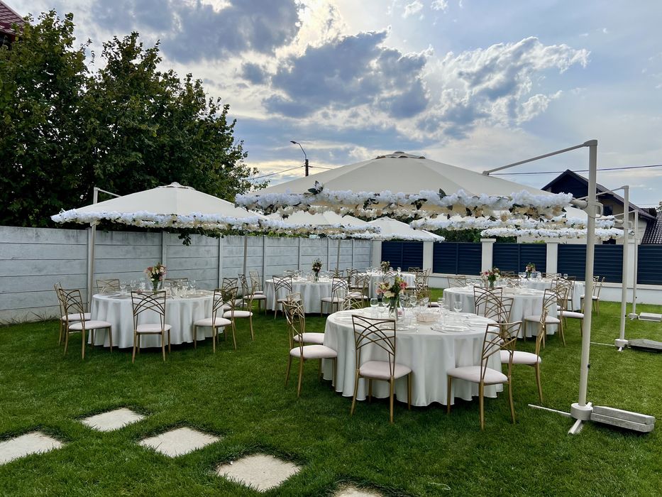 Scaune, mese, umbrele, vesela, corturi, aripi inger de inchiriat!