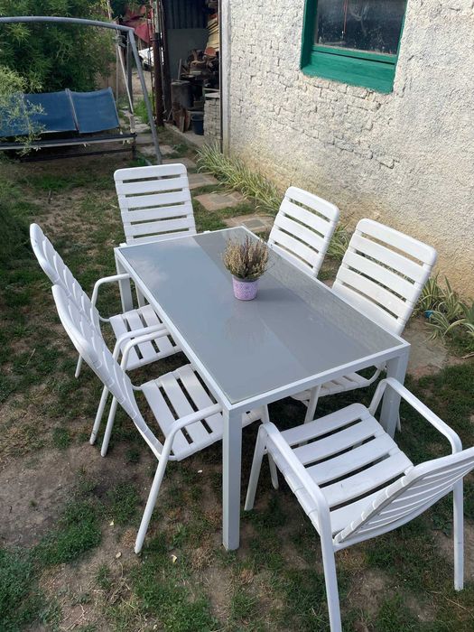 Set de grădină din aluminiu cu sticlă