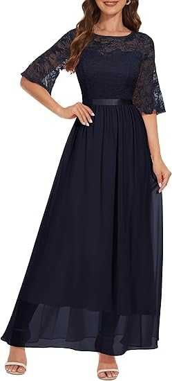 Rochie de seara eleganta lunga,Navy-blue, dantela, REDUSA de la 335RON