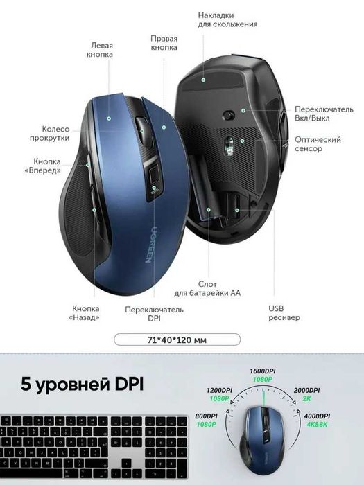 Беспроводная компьютерная мышь MU006 2.4G 4000DPI Silence Design 2.4