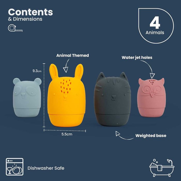 Bigjigs Toys Силиконови животни за баня - 4 бр за бебета и деца 3+ мес