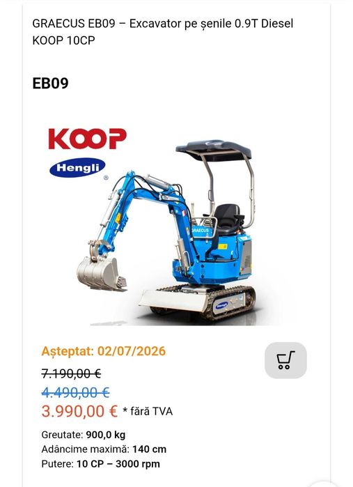 Miniexcavator Nou Grarcus EB09, GARANTIE, plata in rate