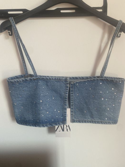Нов дънков топ със стрази (камъни) Zara – размер M