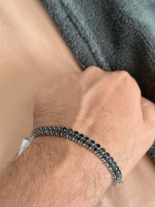 US Polo Assn . bratara unisex din otel inoxidabil cu 2 randuri de strasuri negre 20 cm lungime noua originala