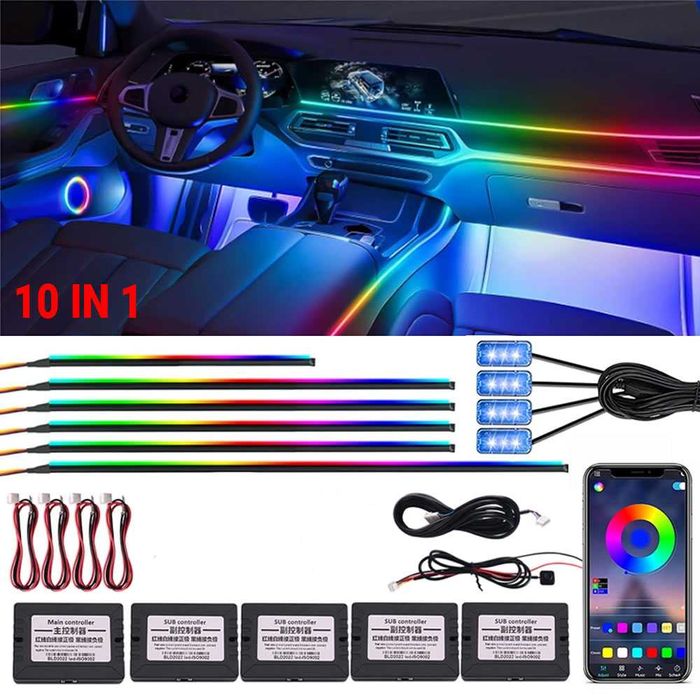 RAINBOW LED амбиентно осветление за автомобили с RGB 256 цвята, 10 в 1