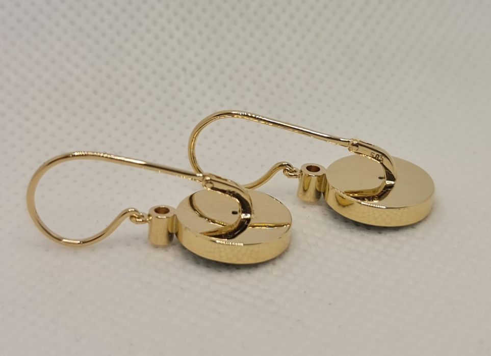 Cercei aur 14k diamante malachit natural