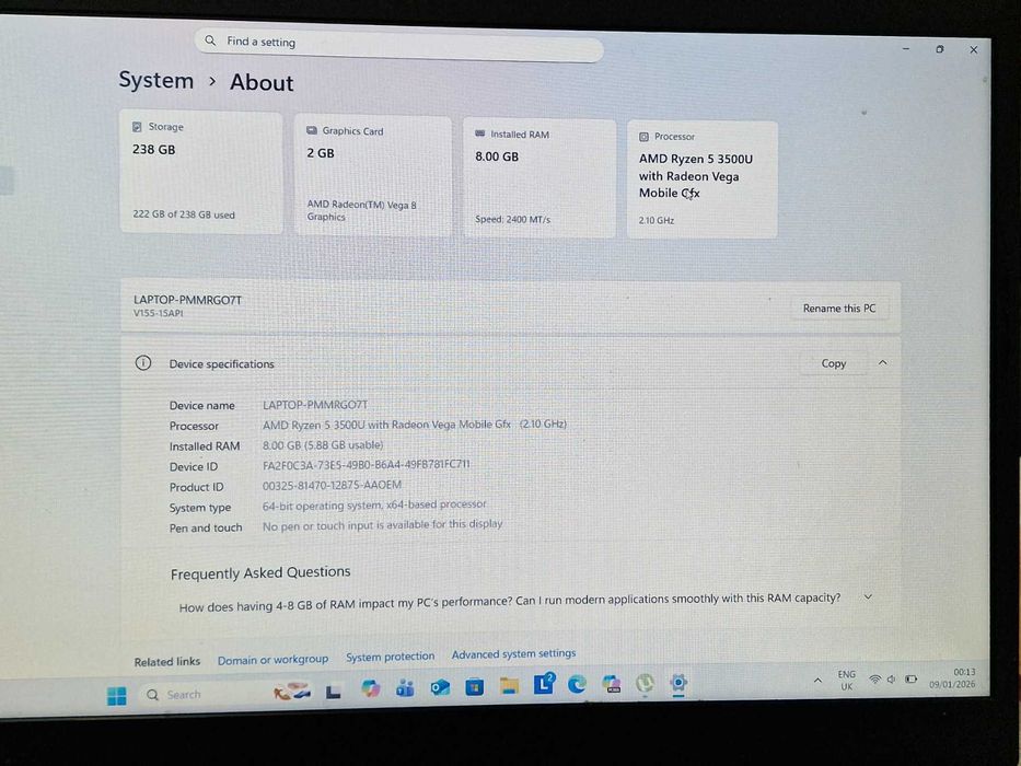 Lenovo V155-15API / 15.6" / AMD Ryzen 5 3500U / 256SSD / 8GB RAM