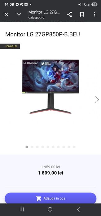 Monitor gaming 2k lg ultragear 180hz