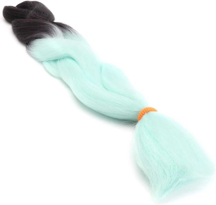 Три броя канекалон за плитки цвят омбре черно с мента Джъмбо плитка