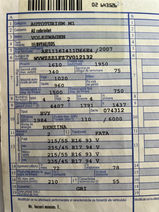 Piese dezmembrari VW Eos 2.0 FSI 150cp Cod: BVY benzina . Piese cu factura si garantie!