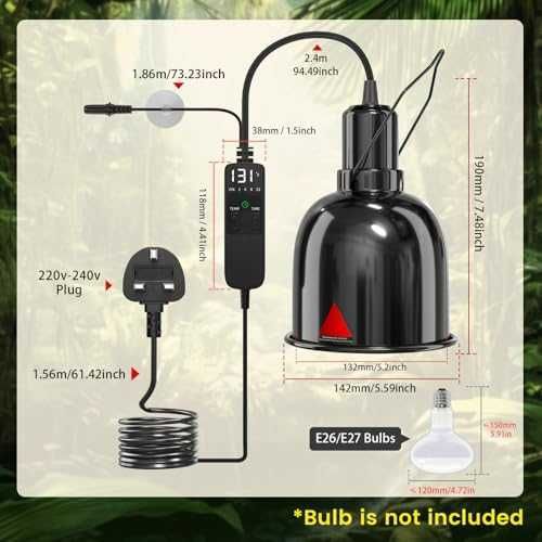 Терариум лампа E27 PID термостат цикли 2/4/8/12 ч алуминиев рефлектор