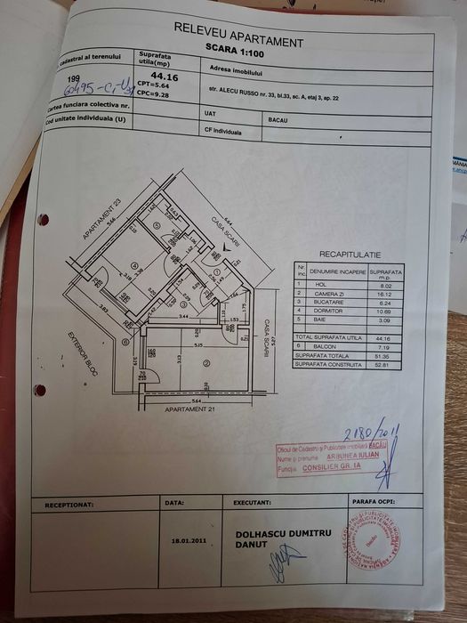 Apartament 2 camere decomandat centrala 45 mp utili et 3 /10 doua balcoane