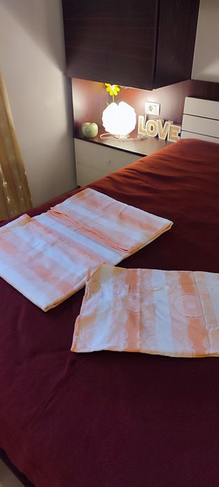 Set din bumbac plin 100%, imprimeu aztec, corai, nou