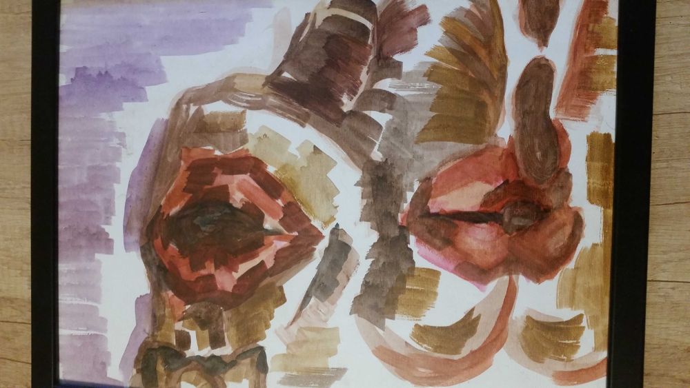 Интересна картина, рисувана на ръка на платно.