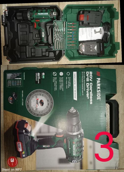 Parkside set filetanta bormasina 45Nm cu bateri 20V 2A incarcator 2,4A