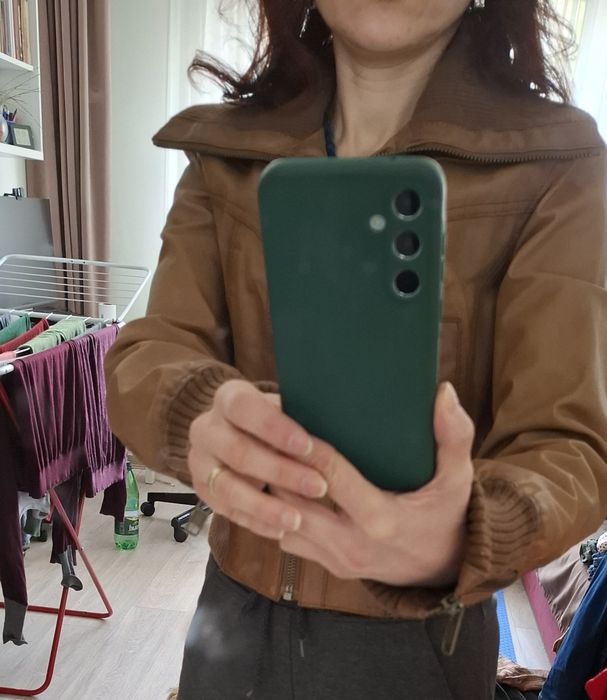 Geaca de piele naturala maro