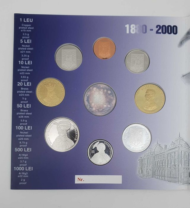 Set de monetarie 2000, contine medalie din argint BNR