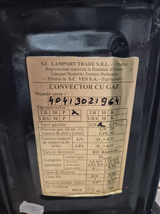 Vand convector pe gaz sau GPL plus hornul dublu special de trecere