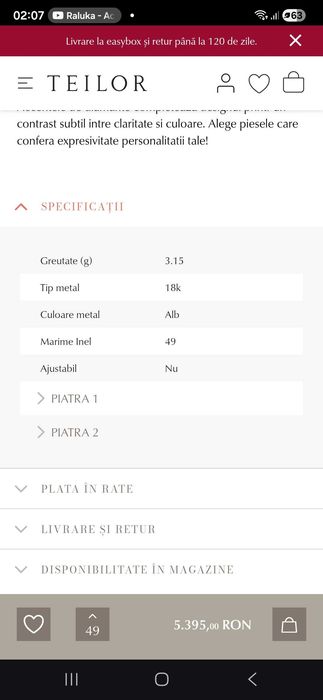 Inel aur alb cu topaz albastru si diamante - Teilor