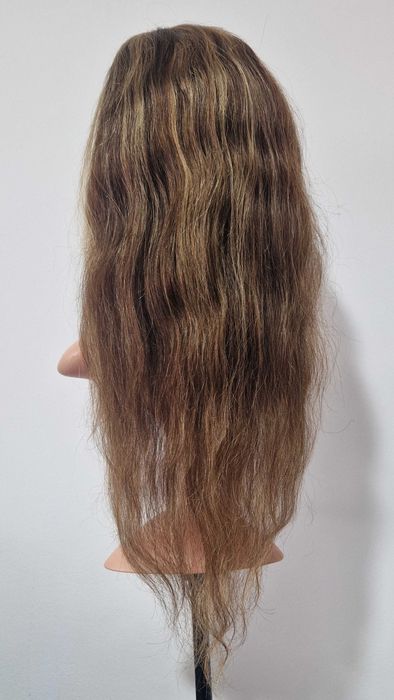 Естествена перука, кафява с руси кичури, 60 см, Lace 4х4