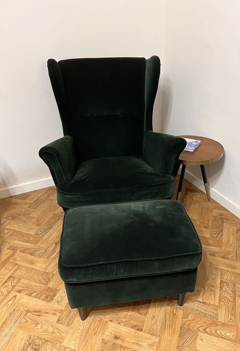 Fotoliu + taburet Ikea Strandmon catifea verde