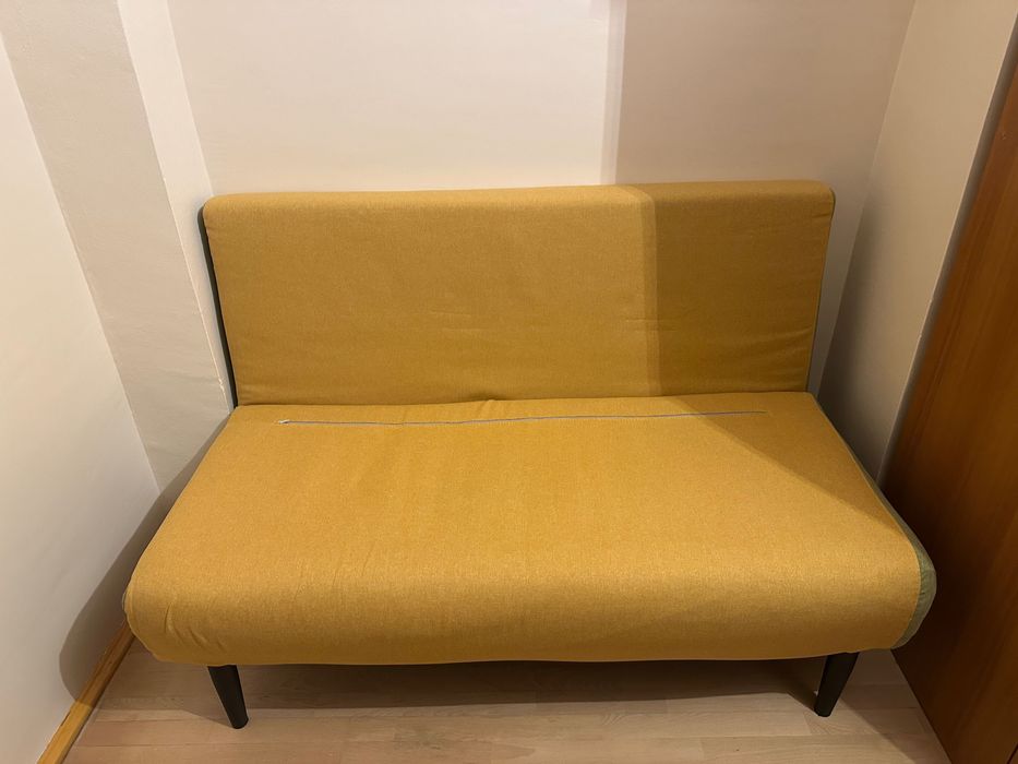 Canapea extensibilă Click-Clac Mobexpert, husă galben-muștar- verde , picioare negre